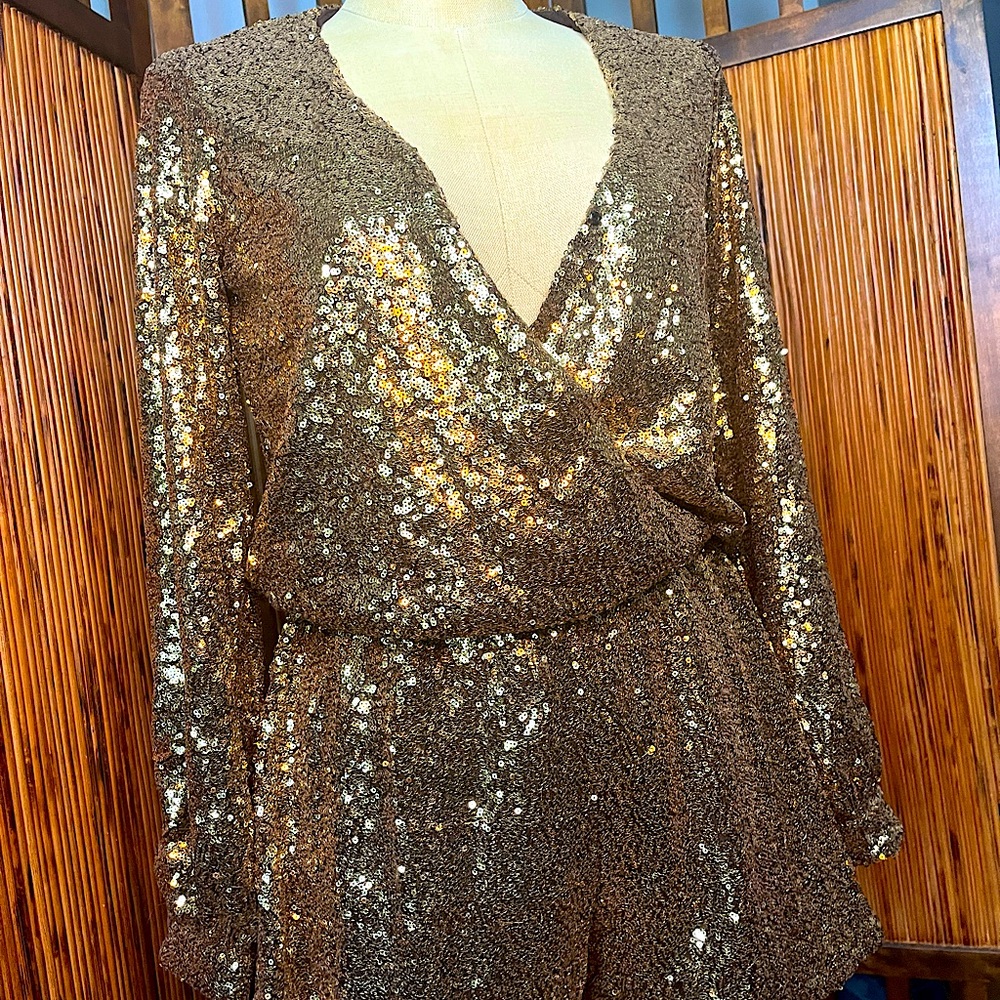 For Sienna gold sequins romper, small